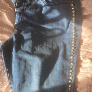 Martha Steward Blue Pearl-Embellished Women Jeans